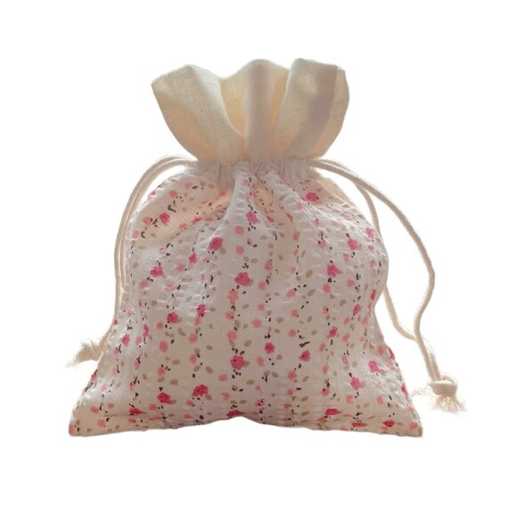 Other - 12 Pink Floral Flower Patterned Cotton Fabric Gift Jewelry Bags Drawstring Cord